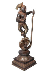 Brass Kaliya Krishna statue, 18 inches, serpent tail loop and standing figure