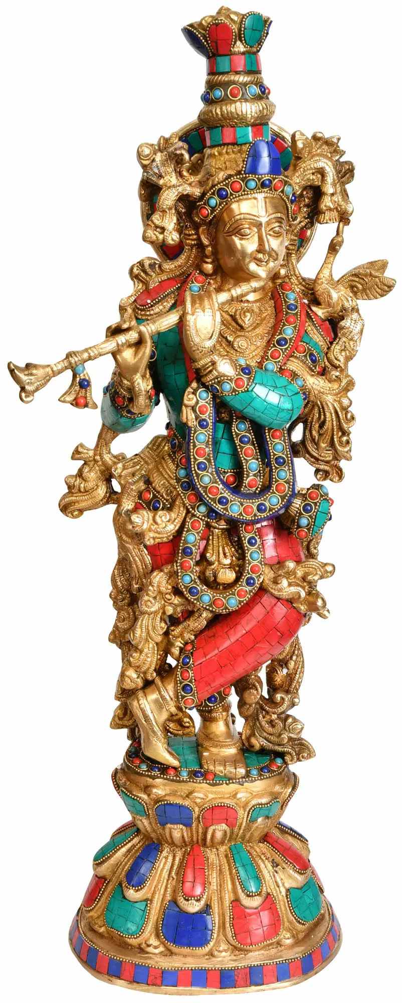 Lord Krishna Playing the Flute in Brass 24 INCHES