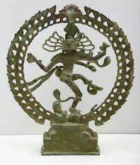 Antiqued brass Nataraja statue, 20-inch, side view with detailed hands and legs