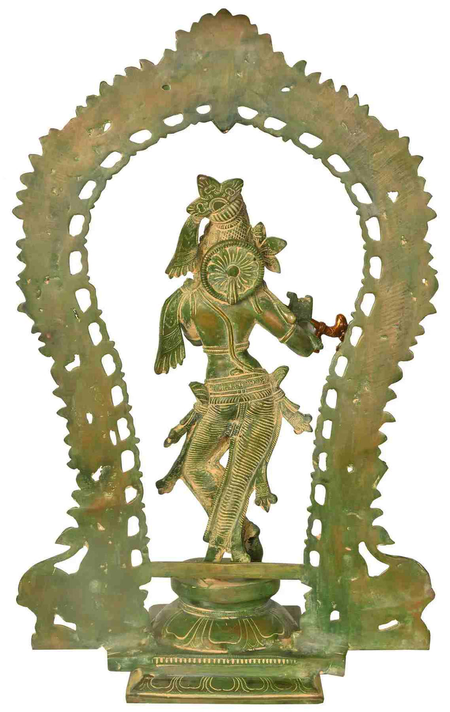 Handmade Brass Statue of Lord Krishna with Aureole 18 Inches Craft Detail