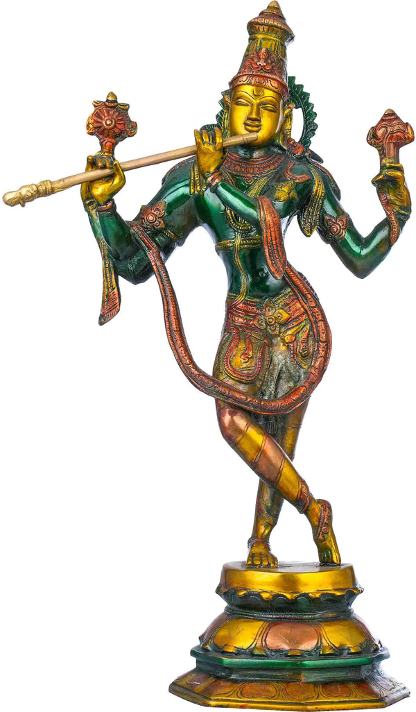 Handmade Alluring Henna touch Brass Statue of Lord Krishna in His Cosmic Form 18 inches