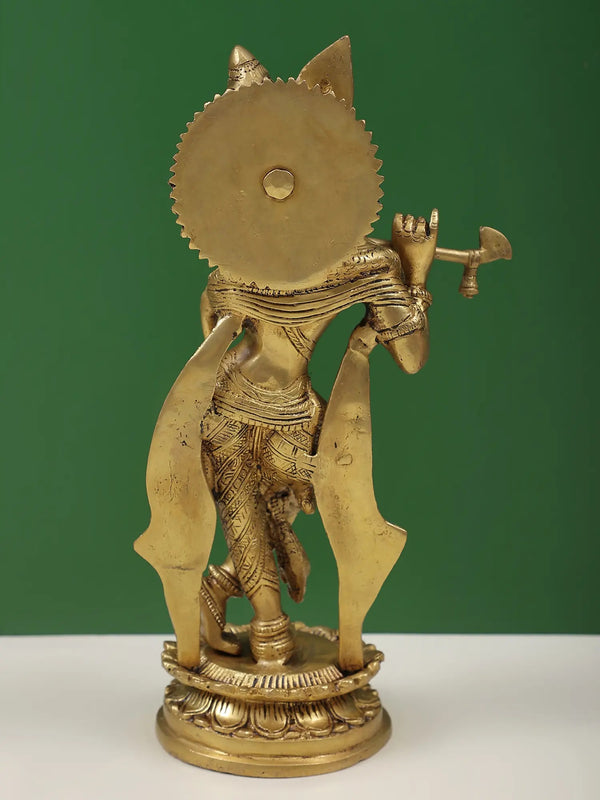 Handcrafted Brass Sculpture of Murlidhar Krishna 11 inches Study Setting