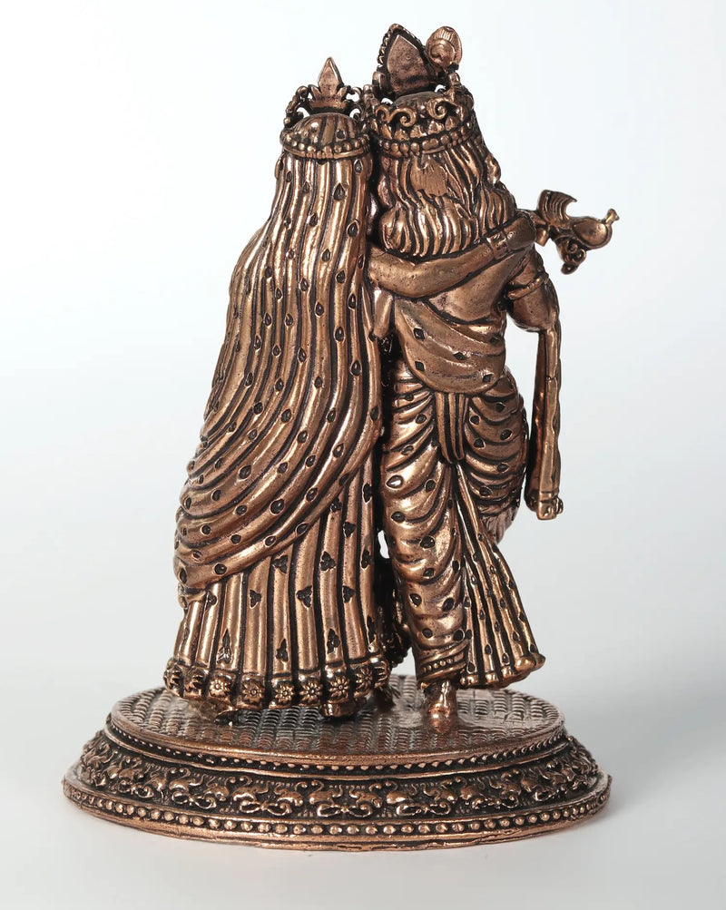 Exquisite Small Rose Gold Brass Statue of Radha Krishna 5 inches
