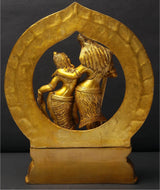 Shiva & Parvati brass statue with circular halo backing and dancing poses