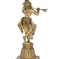 natural Brass Statue of Lord Krishna on a High Pedestal 12 INCHES