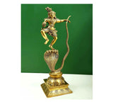 Brass Kaliya Krishna statue, raised arm on serpent tail stand