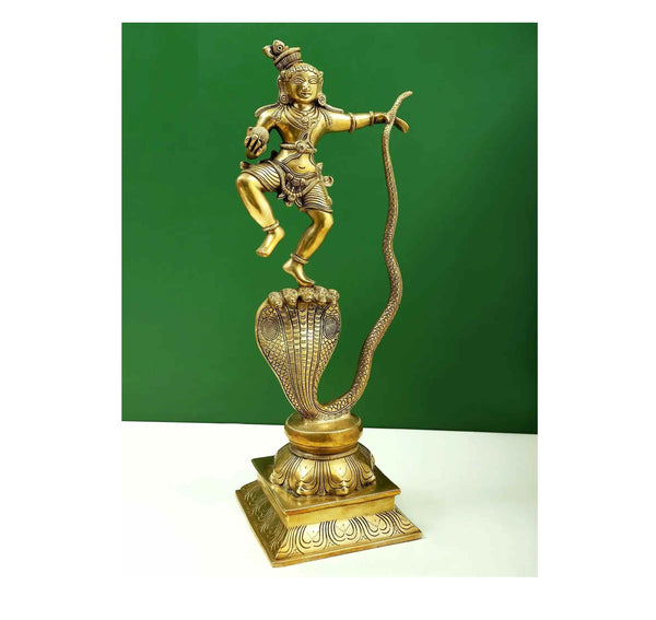 Brass Statue of Kaliya Krishna 18 Inches Entryway Setting