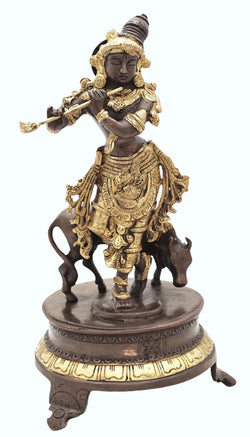 Handmade Brown gold Brass Venugopala Idol 10 inches