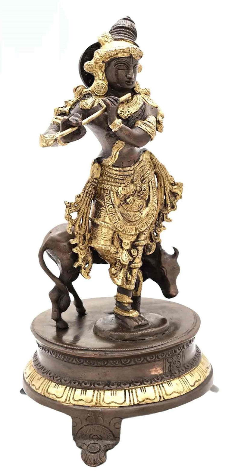 Handmade Brown gold Brass Venugopala Idol 10 inches