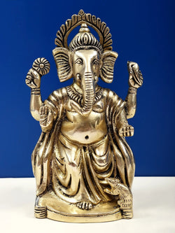 Brass Bhagawan Ganesha in Ashirwad Mudra 7 inches