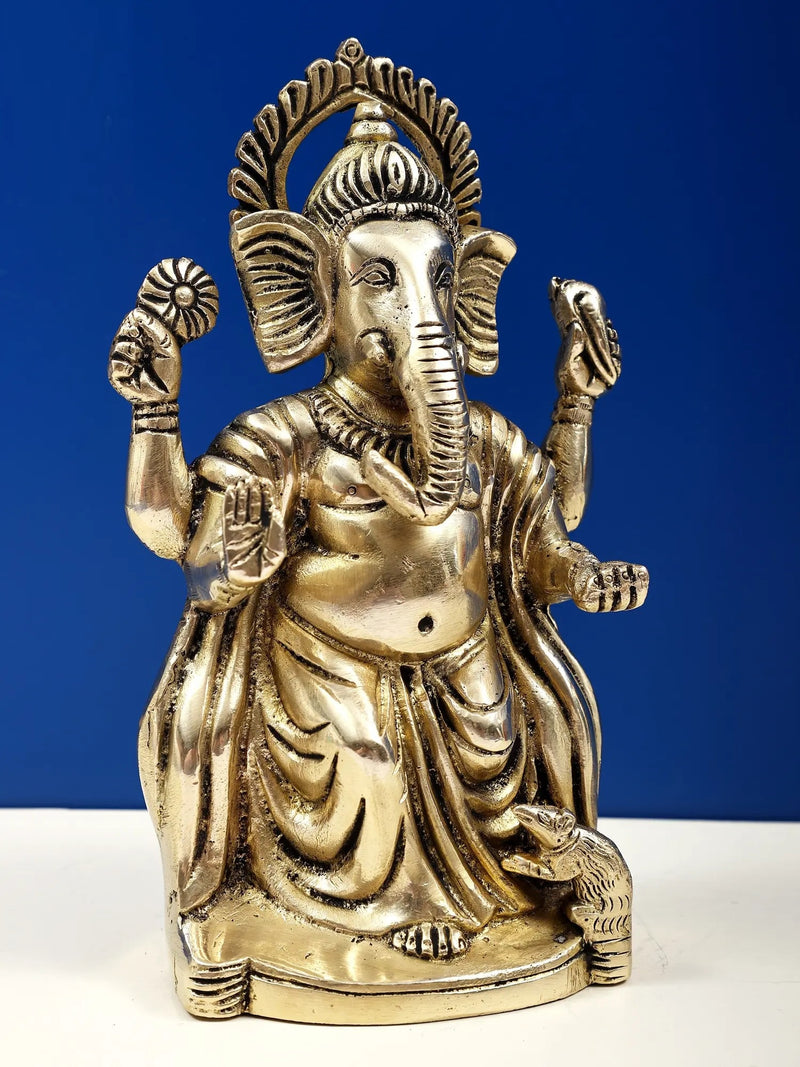 Brass Bhagawan Ganesha in Ashirwad Mudra 7 inches