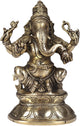 Brass Statue of Lord Ganesha Seated on a Double-Petalled Lotus Pedestal 7 Inches