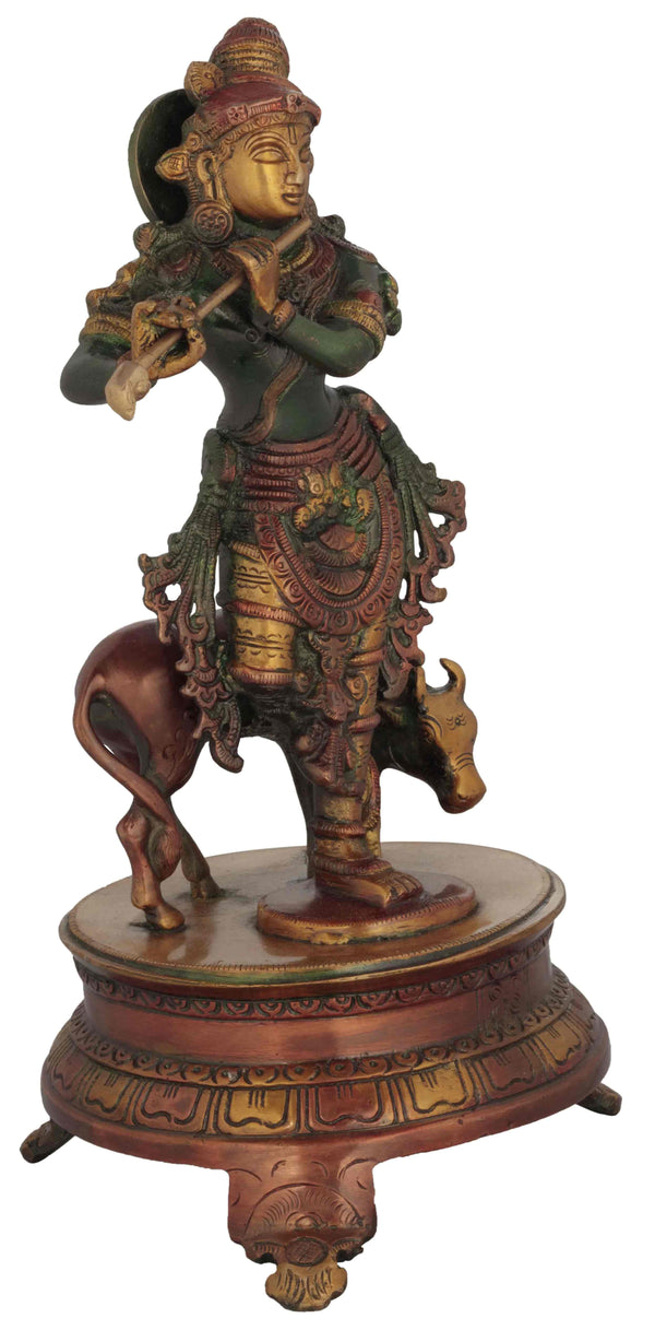 Handmade Henna Touch Brass Venugopala Idol 10 inches Entryway Setting
