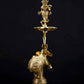 Brass Lamp of Fluting Krishna with Five Wicks on Elephant 17 Inches