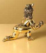 Brass Laddu Gopal statue seated pose with jeweled headpiece and patterned ornaments
