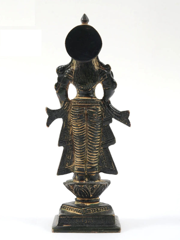 Small Antique Black Brass Statue of Radha Ji | 5 inches Study Setting