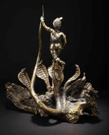 Kaliya Mardan Krishna standing figure with raised spear on ornate serpent pedestal