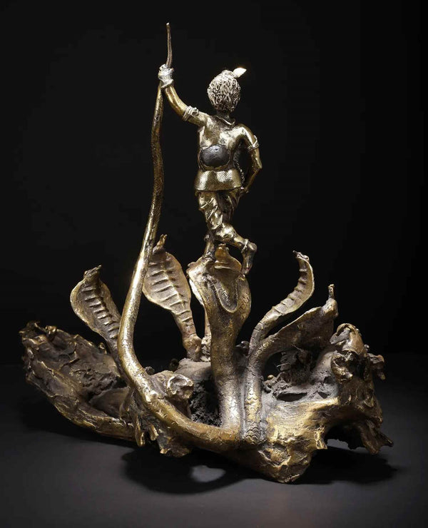 Original Sculpture of Kaliya Mardan Krishna 14 Inches Study Setting