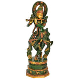 Handmade brass Lord Krishna statue with long choti, standing pose, 17 inches