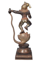 Brass Kaliya Krishna statue, 18 inches, side view with rope-like serpent