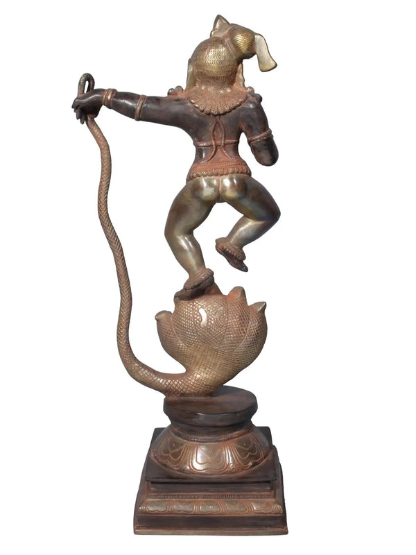 Brass Statue of Kaliya Krishna 18 Inches Study Setting