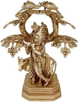 Brass Idol of Madan Gopal Beneath a Kadamba Tree 13 Inches