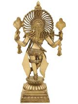 Handmade brass Krishna fluting avatar statue, 24 in, back view with ornate halo