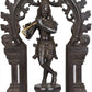 Handmade Indian cocoa Brass Statue of Murali Krishna Before a Floral Aureole, with Kirtimukha 13 INCHES