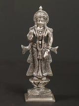 Small 5-inch Radha Ji statue, silver brass metal, standing with jeweled hands