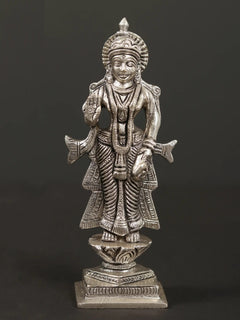 Small 5-inch Radha Ji statue, silver brass metal, standing with jeweled hands