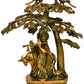 Brass Statue of Lord Krishna Playing the Flute Under a Mango Tree 12 Inches