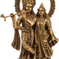 Natural Brass Radha-Krishna Idol with Lotus-studded Aureole 13 Inches