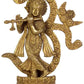 Handmade Natural Brass Statue of Krishna Playing the Flute Against an Om Backdrop 8 Inches