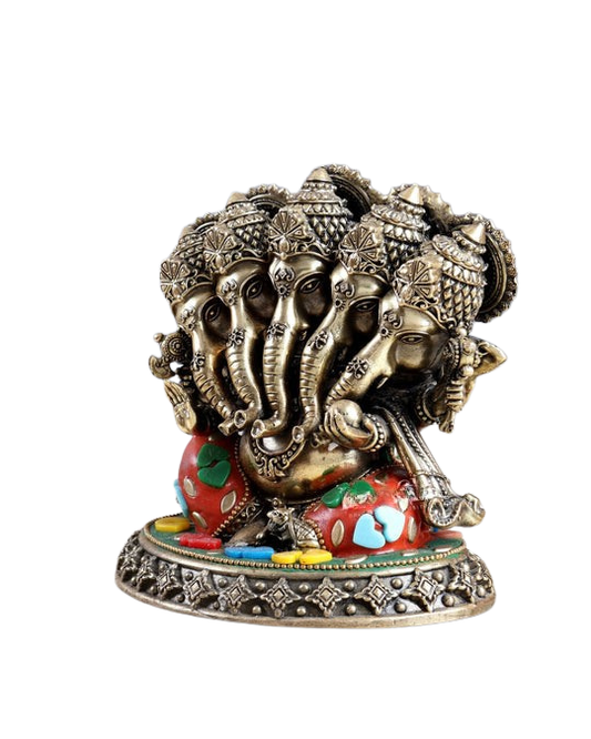 Superfine Brass Panchmukhi Ganesha Idol – Five-Faced Ganesha with Meenakari Work (Height :4.2 Inches)