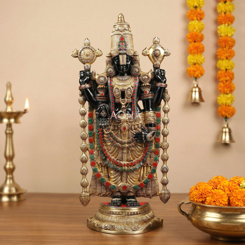 Brass Large Size Tirupati Balaji (Venkateshvara) with black finish and stone embellishments Idol (Height: 46 Inches)