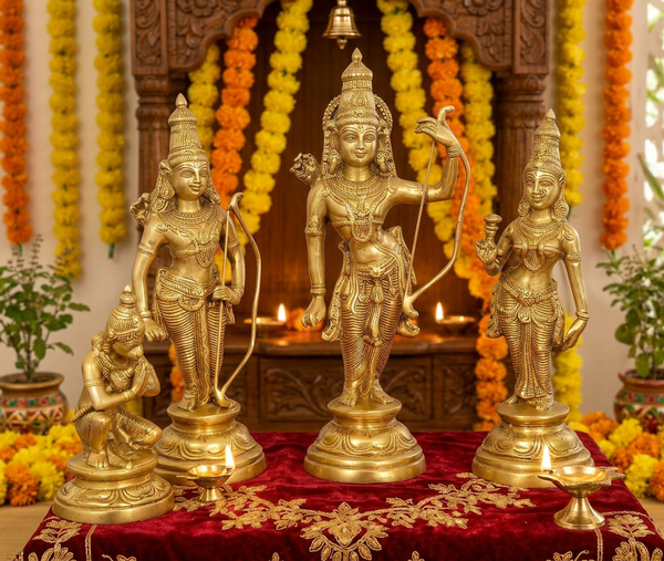 Brass Made Lord Ram Darbar Religious Indian Art Statue Idol Golden (Height:16 Inches)
