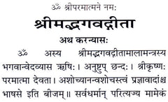श्रीमद्भगवद्गीता का पेज: शीर्षक, अथ कर्य्‍यासं और श्लोक 1