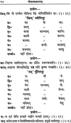 गीताव्याकरणम् पृष्ठ: “प्रयोग” तालिका, शब्द-रूपों की पंक्तियाँ