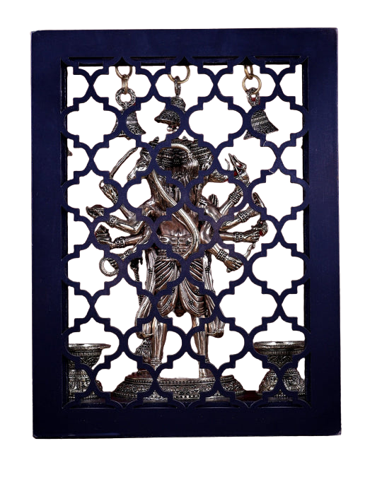 Brass Panchmukhi Hanuman on Temple Frame with Diyas & Bells (Height :12 Inches)