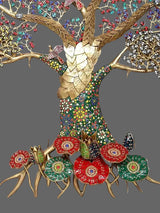Large Brass Tree of Life Wall Art with Vibrant Inlay Work | Decorative Nature-Inspired Wall Hanging for Home & Office Décor (Height: 76 Inches)
