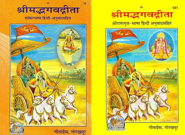 Bhagavad Gita with Bhashyas of Shankaracharya and Ramanuja (Ideal for Comparative Study)- Set of 2 Books Mandir Setting