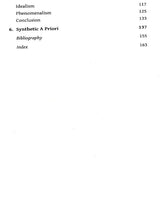 Contents continuation with entries like “Idealism”, “Phenomenalism”, “Synthetic A Priori”, and index