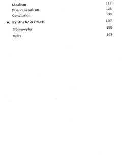 Contents continuation with entries like “Idealism”, “Phenomenalism”, “Synthetic A Priori”, and index