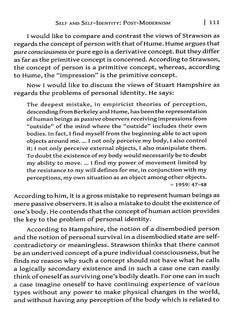 Page 111: “Self and Self-Identity: Post-Modernism” chapter text comparing Hume and Strawson