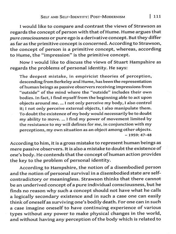 Page 111: “Self and Self-Identity: Post-Modernism” chapter text comparing Hume and Strawson