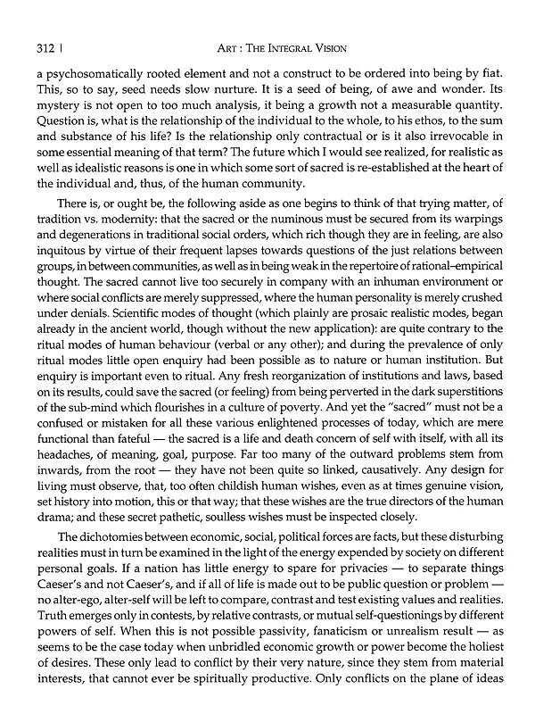 Interior page 312: Art: The Integral Vision with multiple paragraphs of essay text