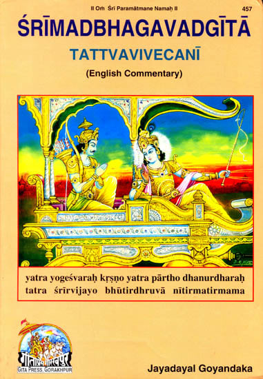 Bhagavad Gita Tattvavivecani (English Commentary) book cover, illustrated devotional scene