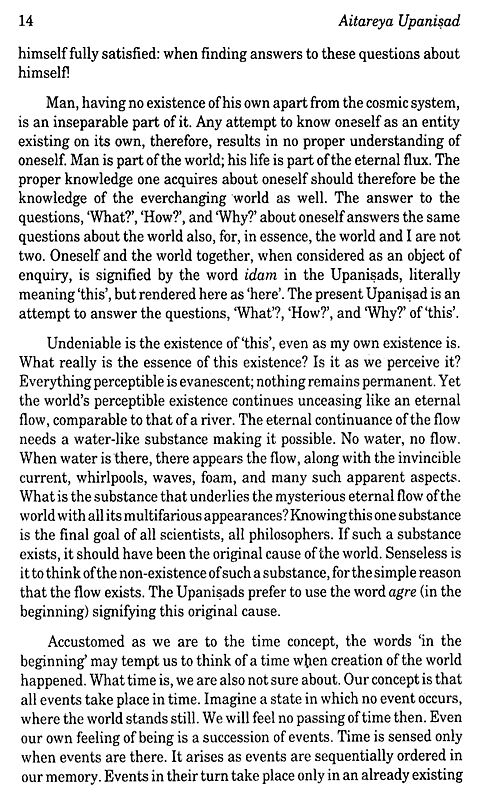 Aitareya Upaniṣad page with continuous English prose translation and discussion