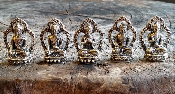 Brass Small Buddha Pack of 5 Idol (Height: 4.5 cm) 5 Mudra Buddha