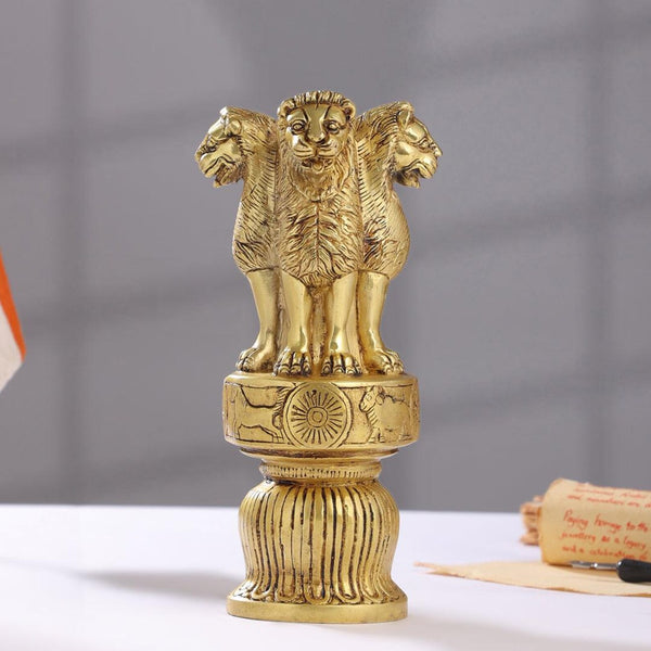 Brass Lion Capital of Ashoka Stambh Figurine (Height :10 Inch)